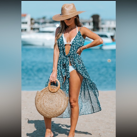 Women’s Size S Floral Chiffon Maxi Dress BathingSuit Coverup CupShe Brand NEW!! - Picture 3 of 6